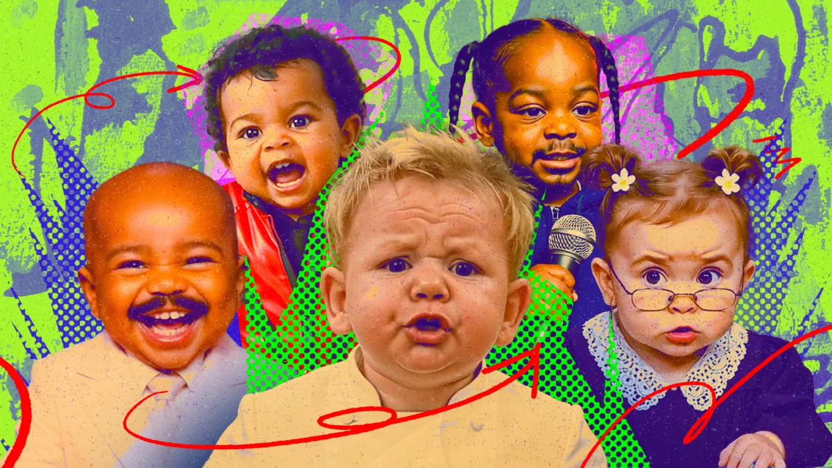 A parent holding a smartphone while a toddler plays on the living room floor, capturing a brief facial movement in a natural indoor moment