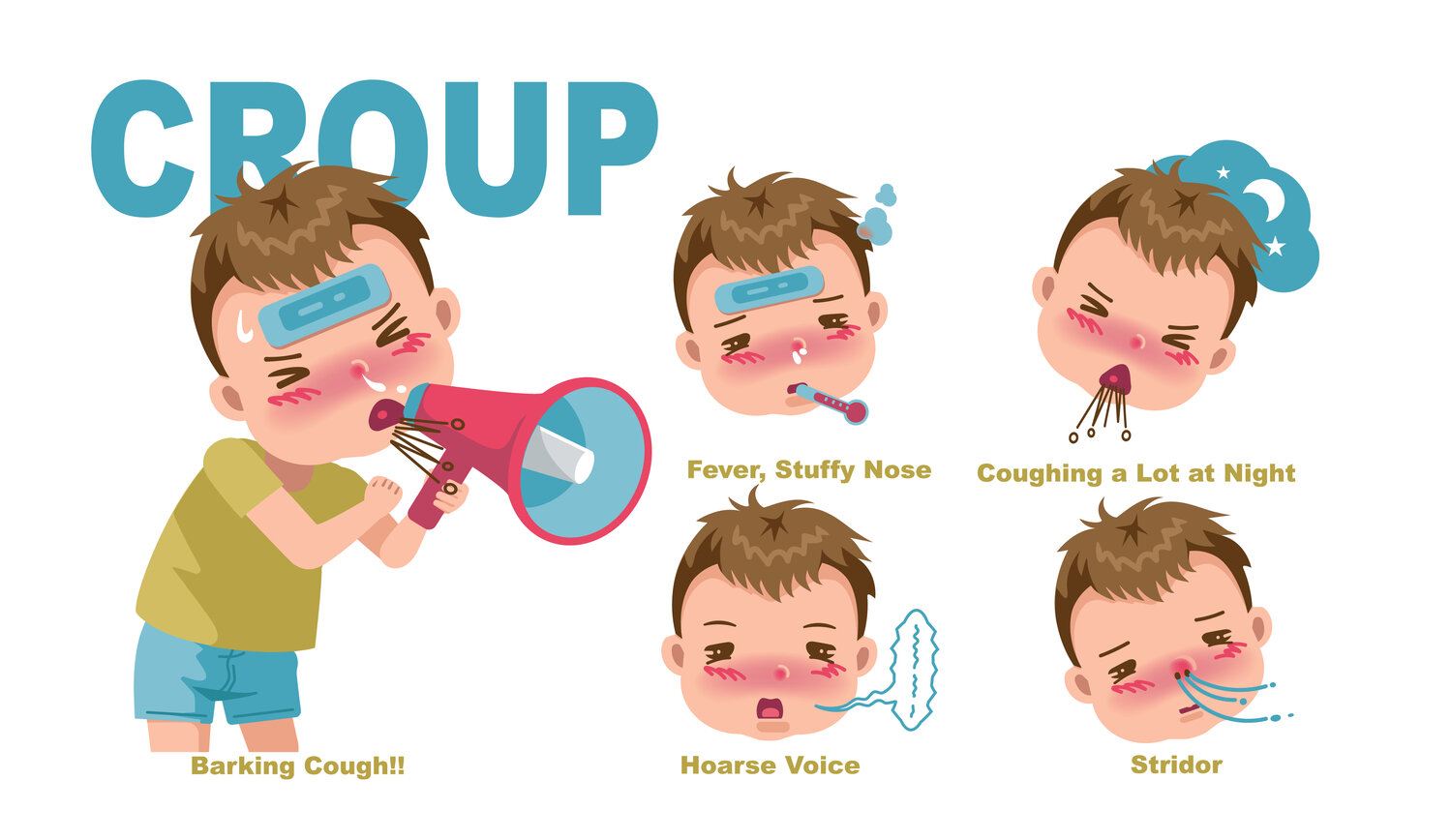 A tired parent holding a young infant upright near a softly lit bedroom at night while the baby coughs, realistic home photo